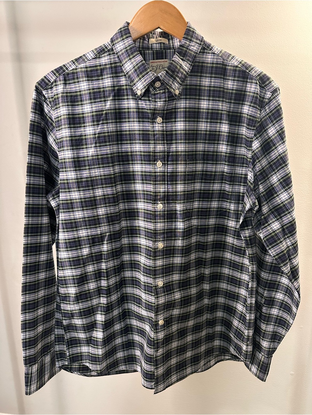 J. Crew American Pima Cotton Men’s Navy & Green Plaid Button-Down Shirt Large